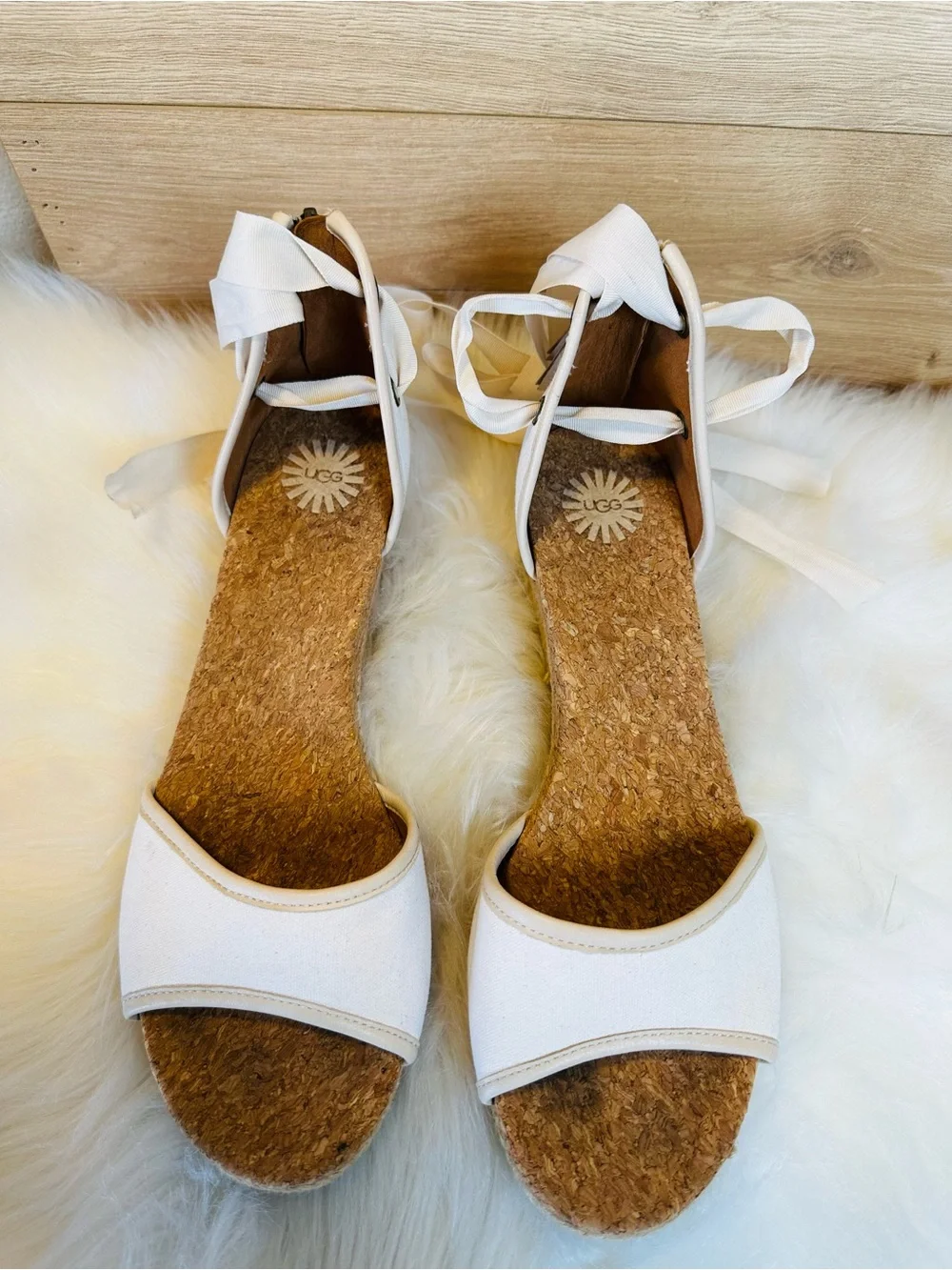 UGG Cream Espadrille Wedge Sandal with Ankle Tie